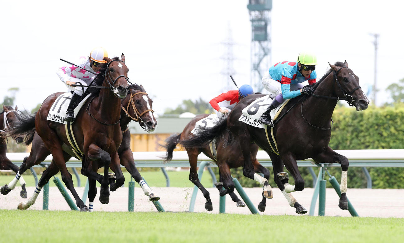中京4R、直線抜け出して新馬戦を制したアストロレガシー（右）（撮影・白石智彦）