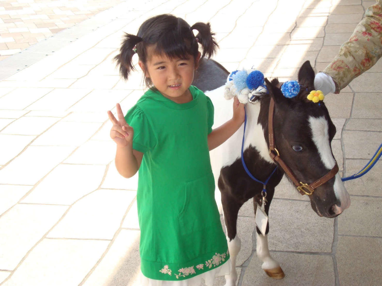 幼少期、ポニーと触れあう今村聖奈騎手（本人提供）