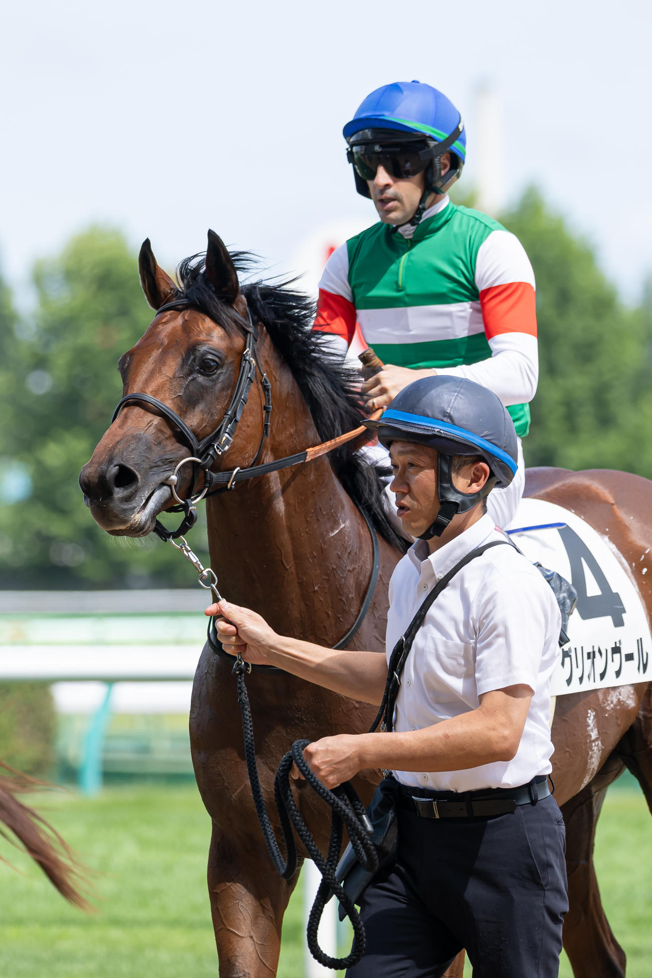 札幌5R、デビュー戦を制したグリオンヴールとルメール騎手（撮影・村野早祐）