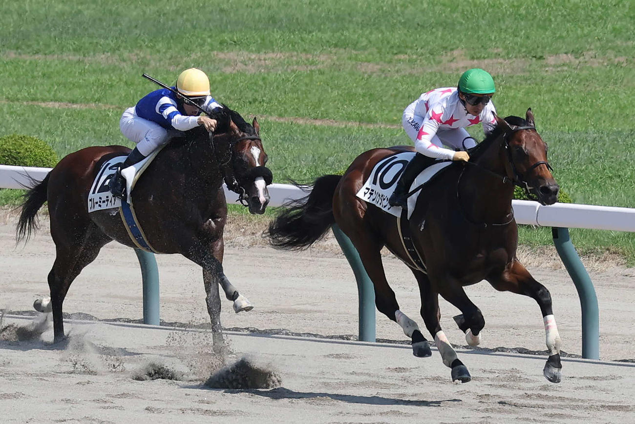 新潟6R、2歳新馬戦を制したマテンロウダビンチと川田騎手（右）（撮影・丹羽敏通）