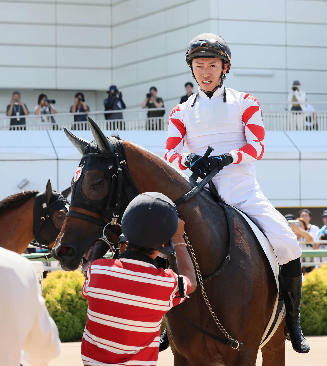 中山6R、2歳新馬戦を制したアルデトップガンと菅原明騎手（撮影・丹羽敏通）