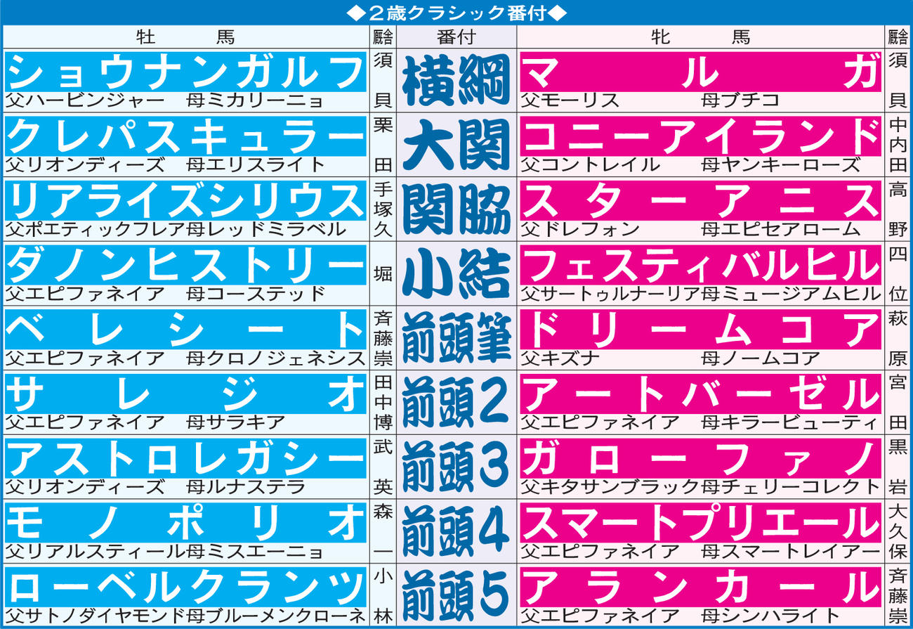 2歳クラシック番付