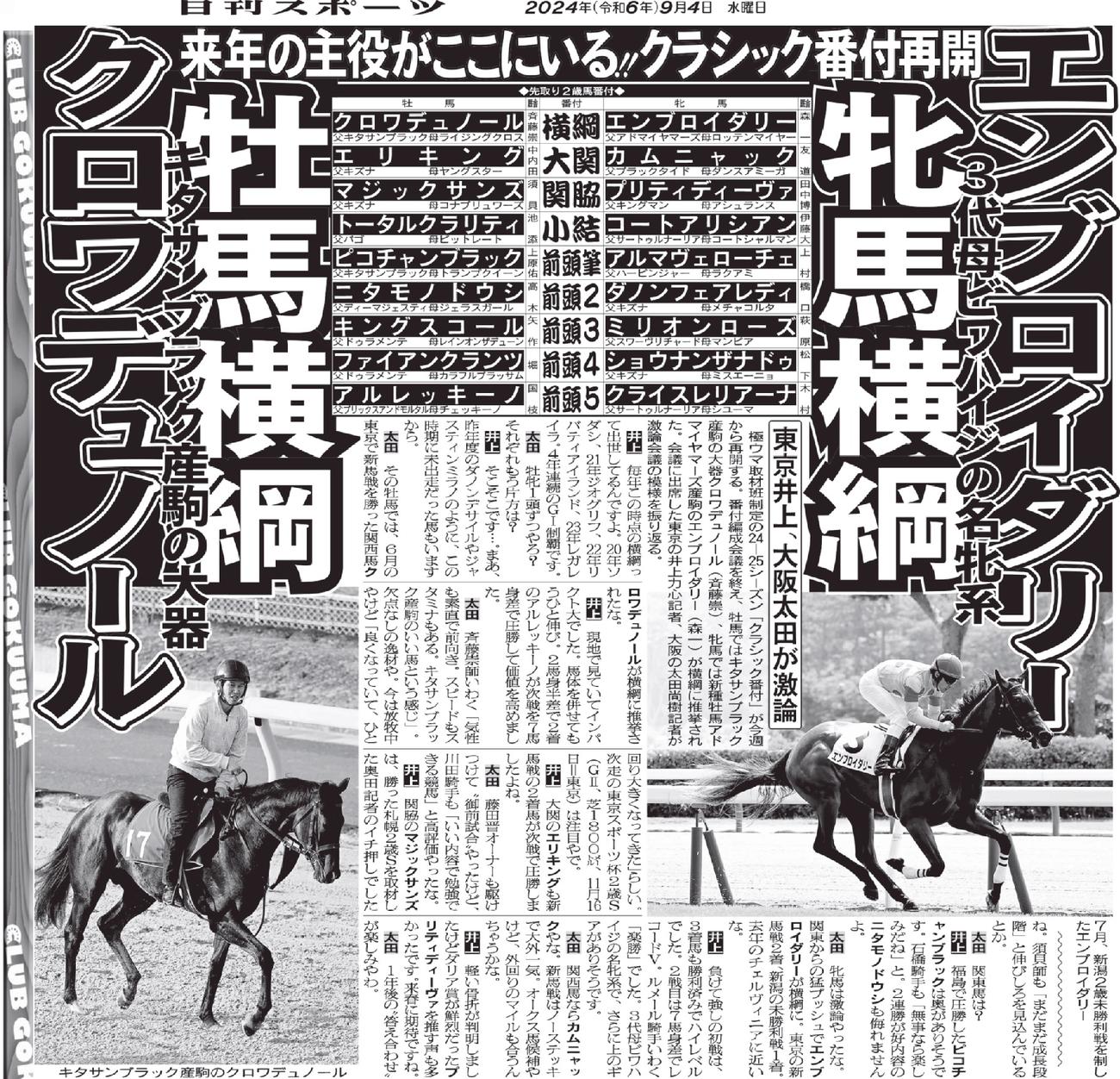 2024年9月4日付の日刊スポーツ競馬面