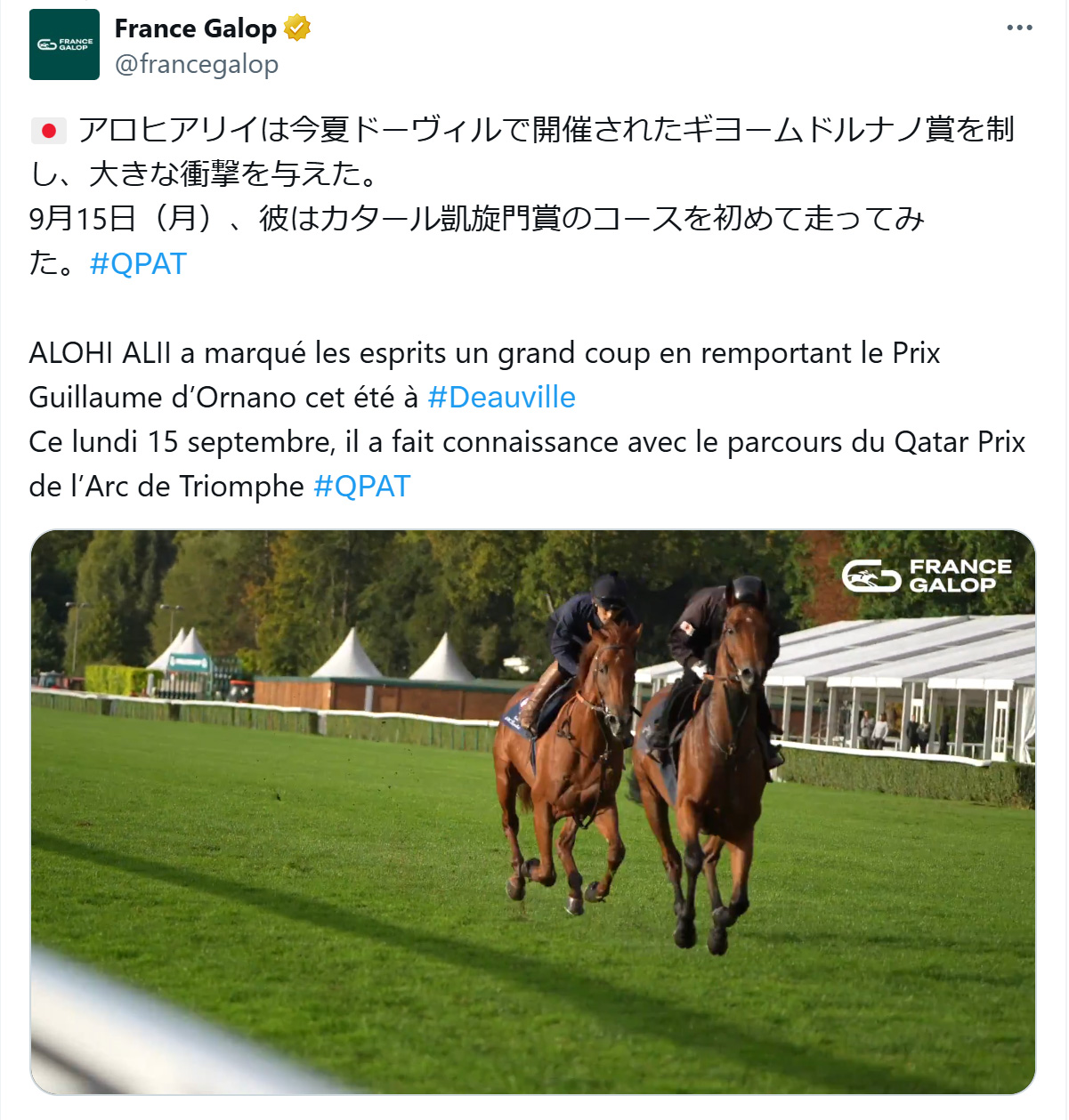 フランスギャロの公式Xから