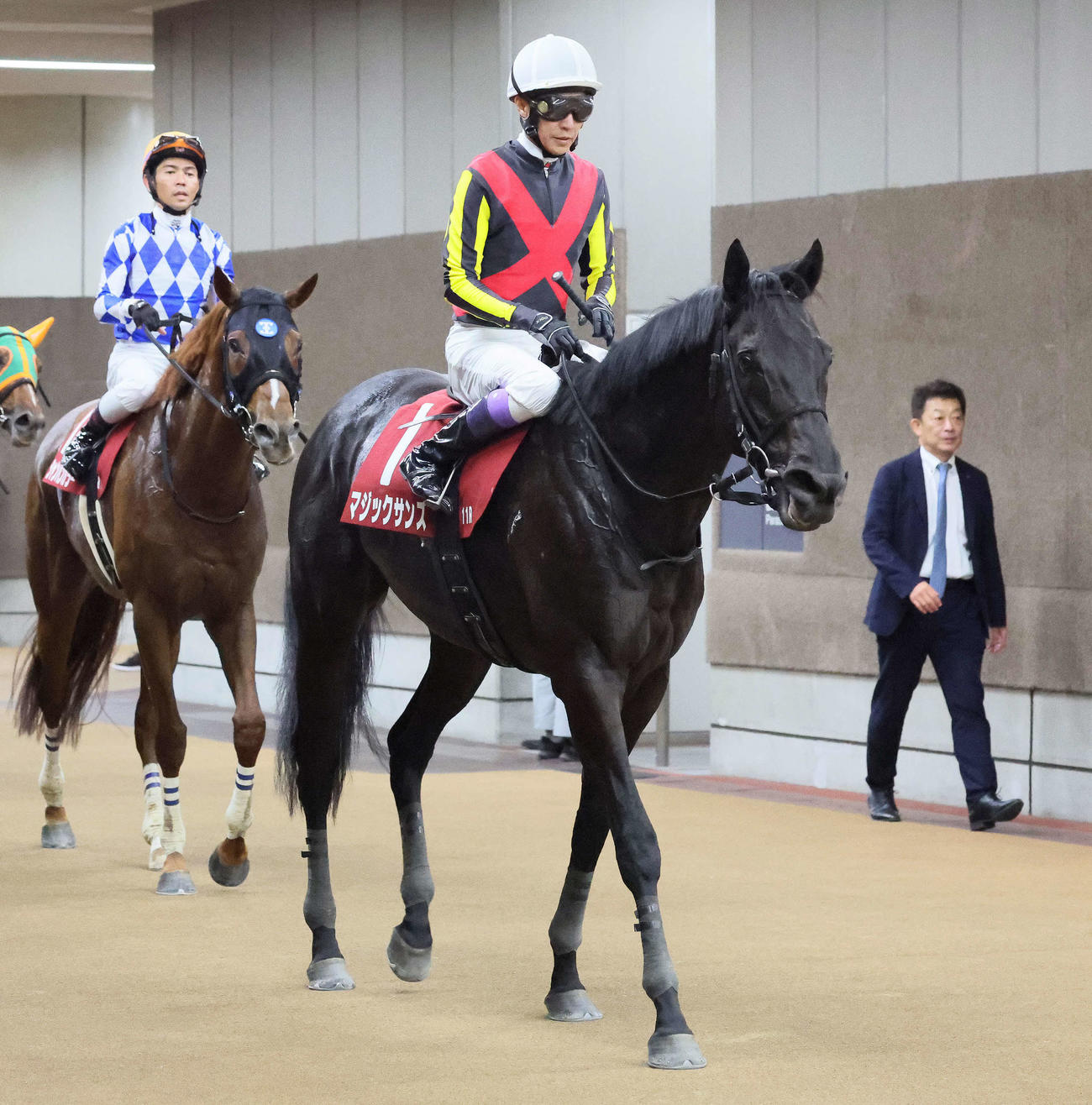 富士S2番人気に応えられずに10着に敗れたマジックサンズと武豊騎手（撮影・丹羽敏通）