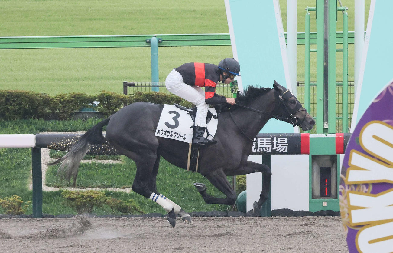 東京6R、2歳新馬戦を快勝したホウオウルクソールと横山和騎手（撮影・丹羽敏通）