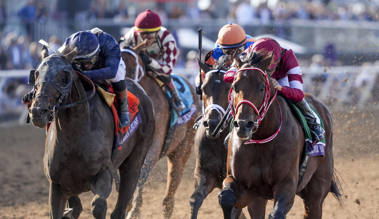 ゴール前でシエラレオーネの猛追をしのいだフォーエバーヤング（右）（C）Scott　Serio／Eclipse　Sportswire／Breeders　Cup