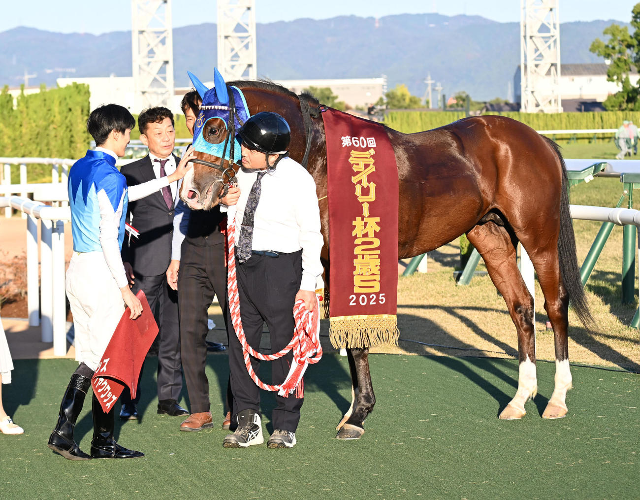 アドマイヤクワッズをなでてねぎらう坂井瑠星騎手（撮影・和賀正仁）