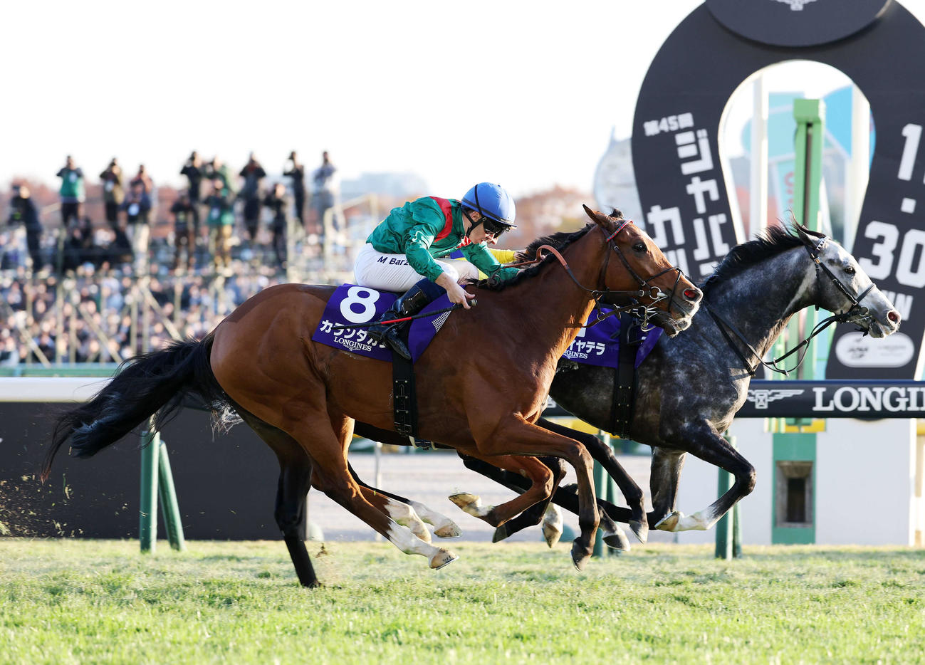 ジャパンCを制したカランダガン（手前）とバルザローナ騎手（撮影・鈴木正人）