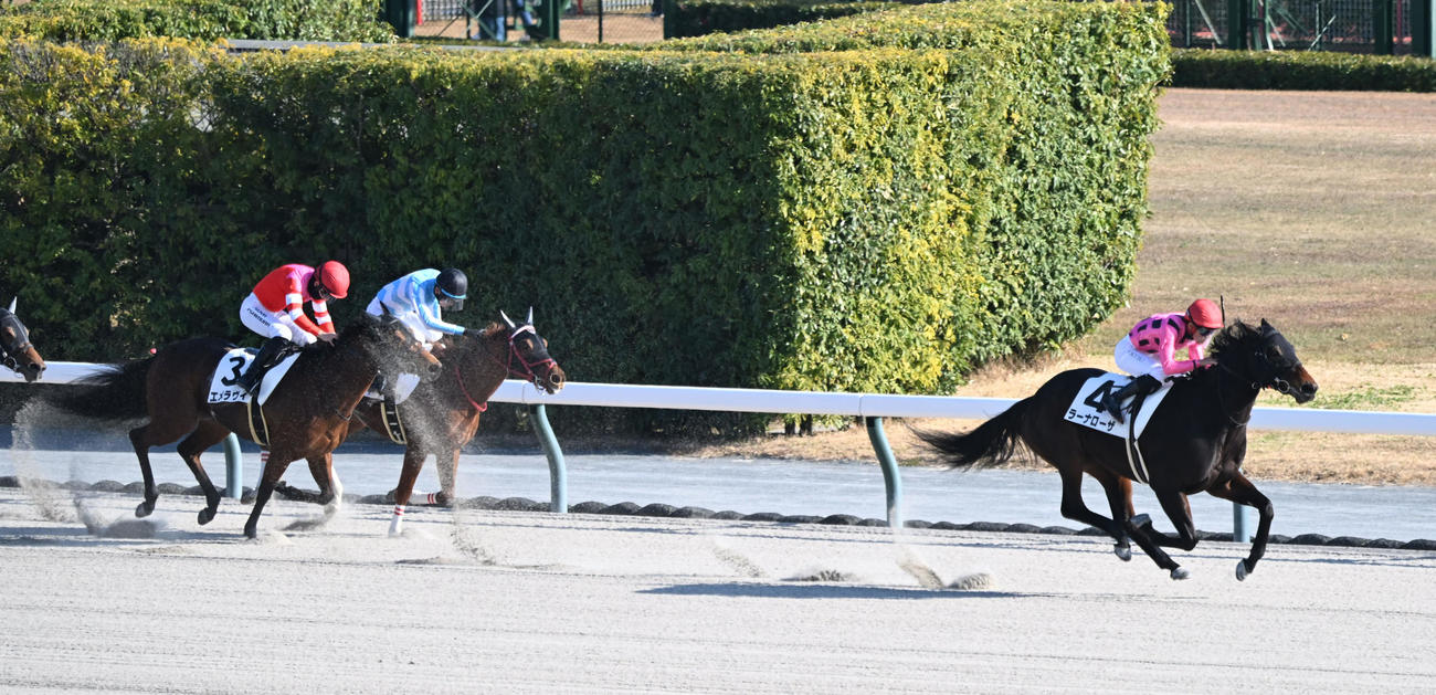 中京7R、3歳以上1勝クラスを勝ったラーナローザ（右）（撮影・和賀正仁）