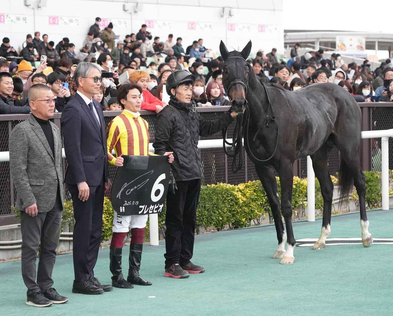 つわぶき賞を制し口取りするプレセピオと関係者