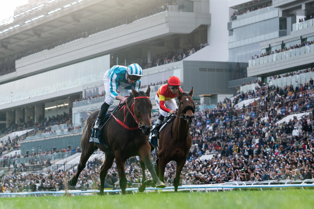 香港カップを制したロマンチックウォリアー（左）とベラジオオペラ（C）The　Hong　Kong　Jockey　Club