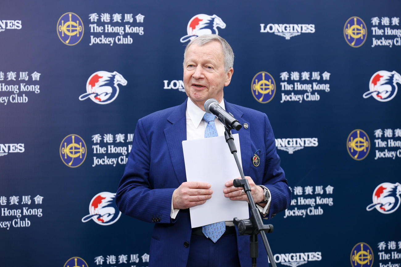 開催を総括するウィンフリード・エンゲルブレヒト＝ブレスゲスCEO（C）The　Hong　Kong　Jockey　Club