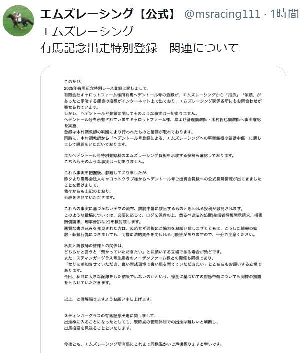 エムズレーシングの公式X