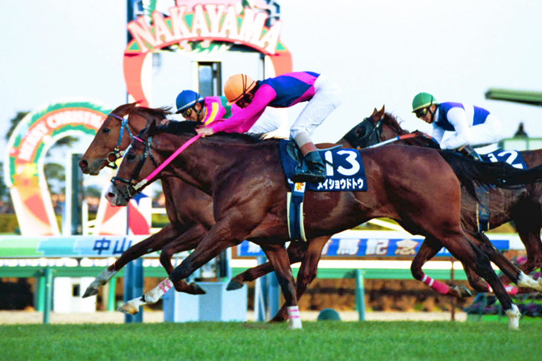 2000年第45回有馬記念、ハナ差2着に敗れたメイショウドトウ（手前）。奥は勝ったテイエムオペラオー