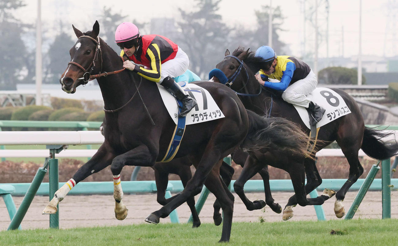 中山5R、2歳新馬戦を制したプラウディッツとルメール騎手（撮影・丹羽敏通）