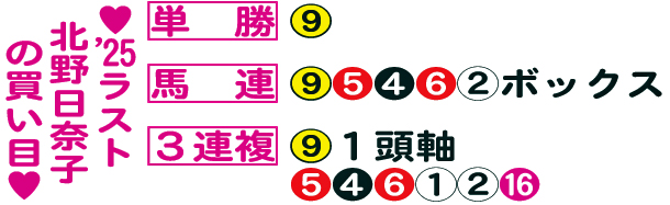 25年ラスト　北野日奈子の買い目