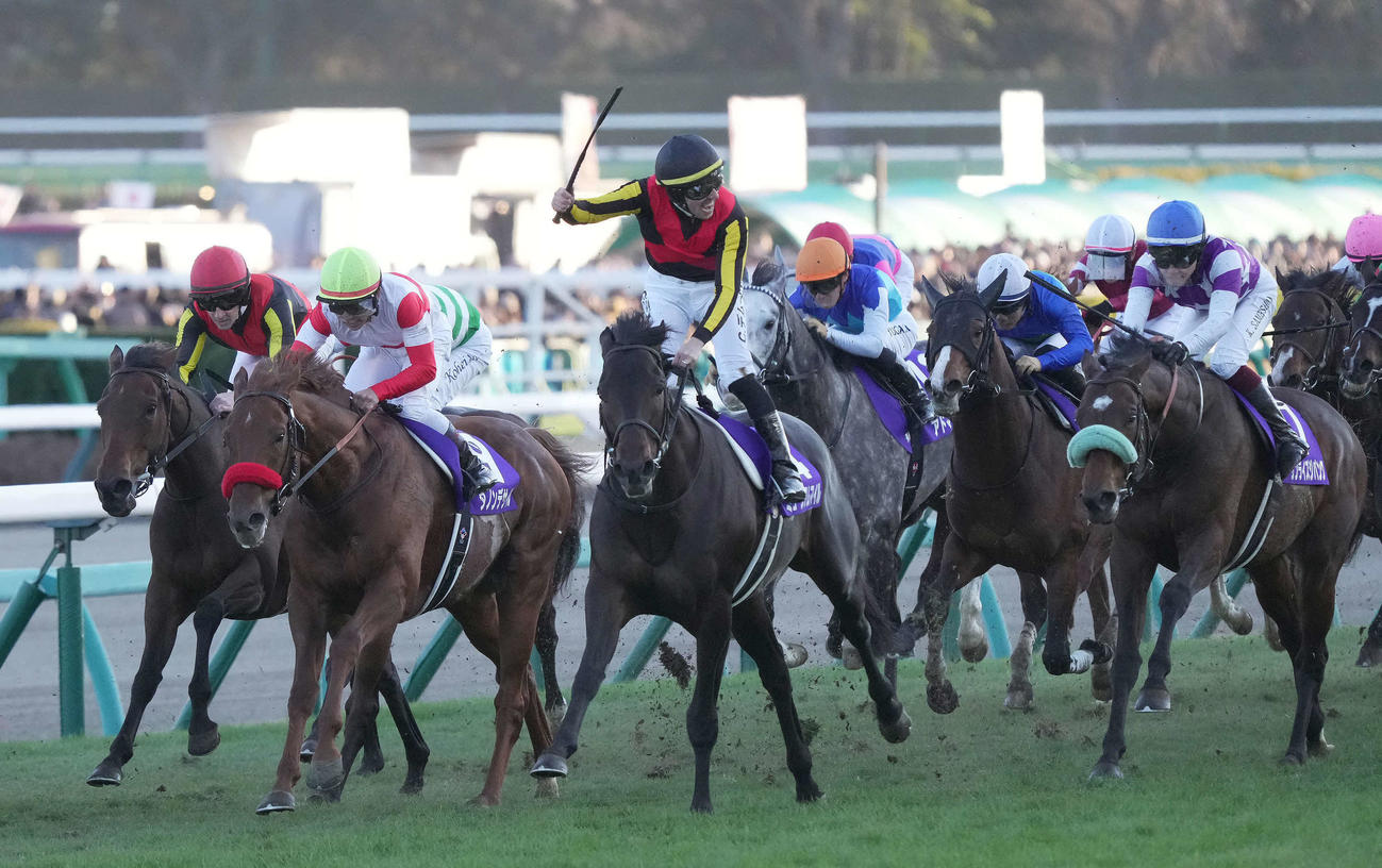 有馬記念3着に敗れたダノンデサイル（左から2頭目）。中央は勝ったミュージアムマイル