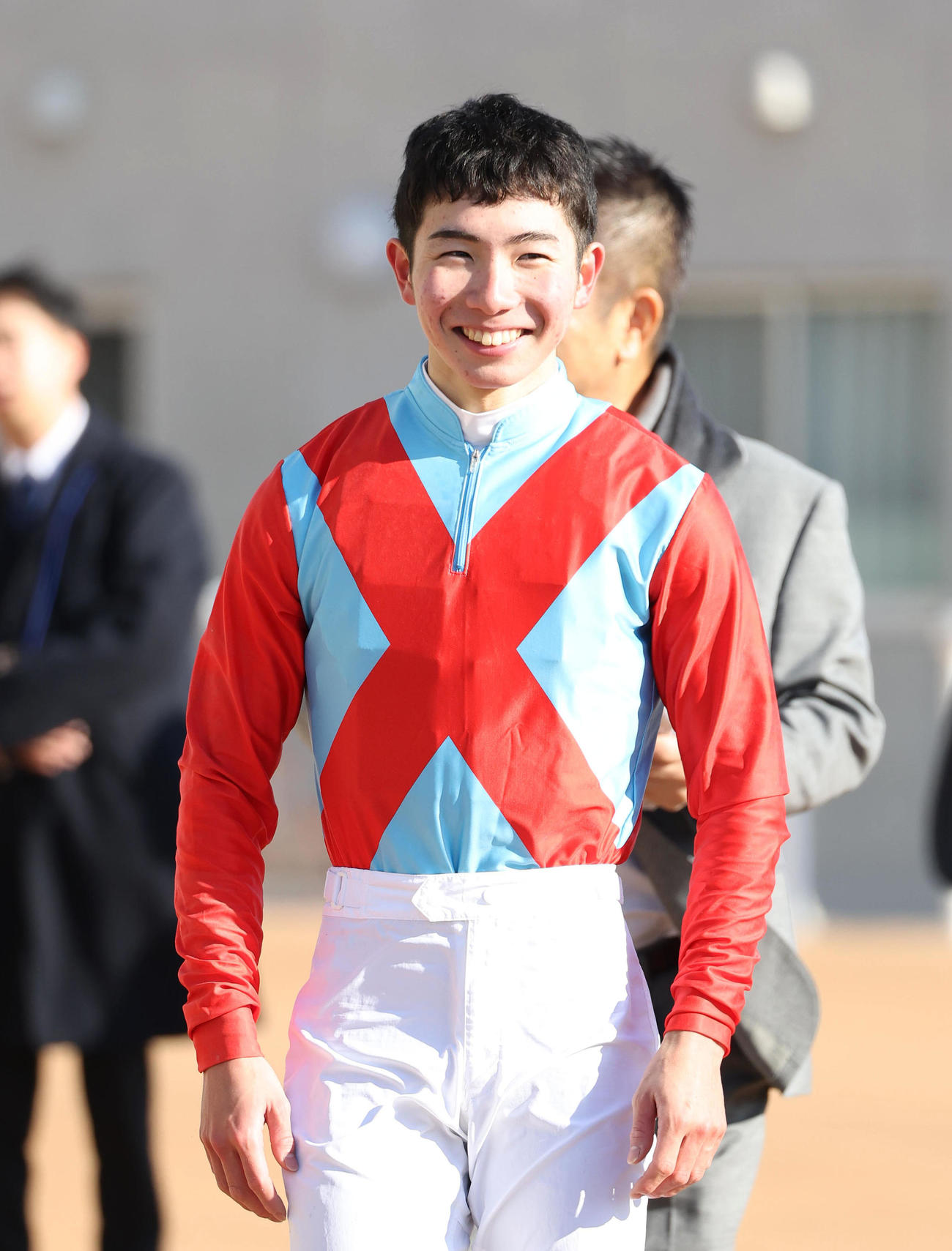 リーグナイトで京都1Rを勝利して笑顔を見せる田山騎手（撮影・白石智彦）
