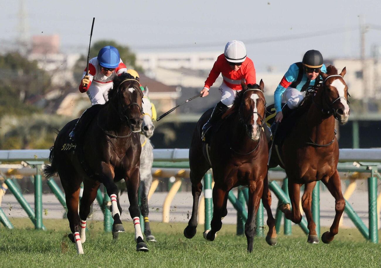 白富士Sを制したダノンシーマと川田騎手（左）。中央は2着ヴィレム（撮影・丹羽敏通）