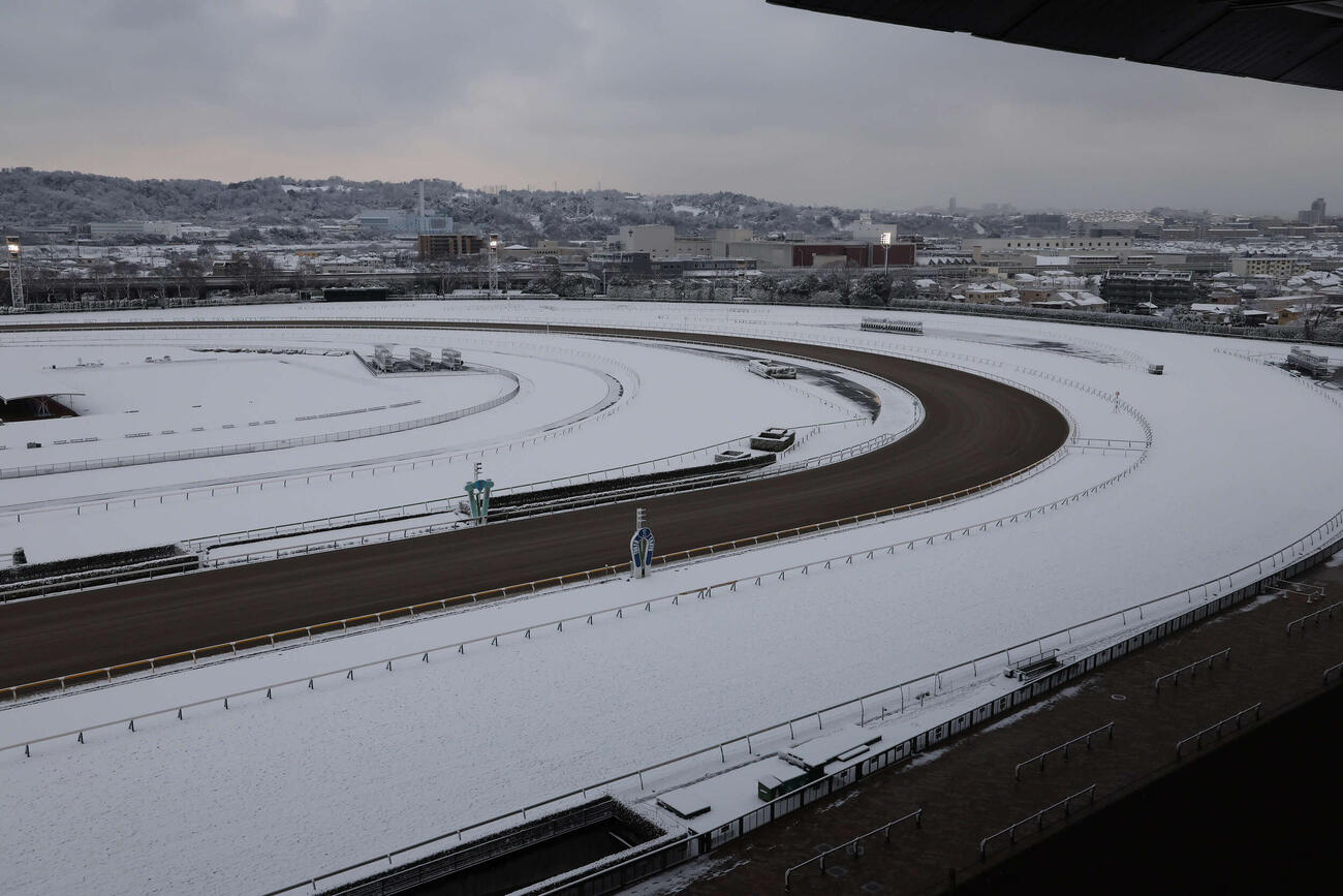 雪のため開催中止が発表された東京競馬場（撮影・丹羽敏通）