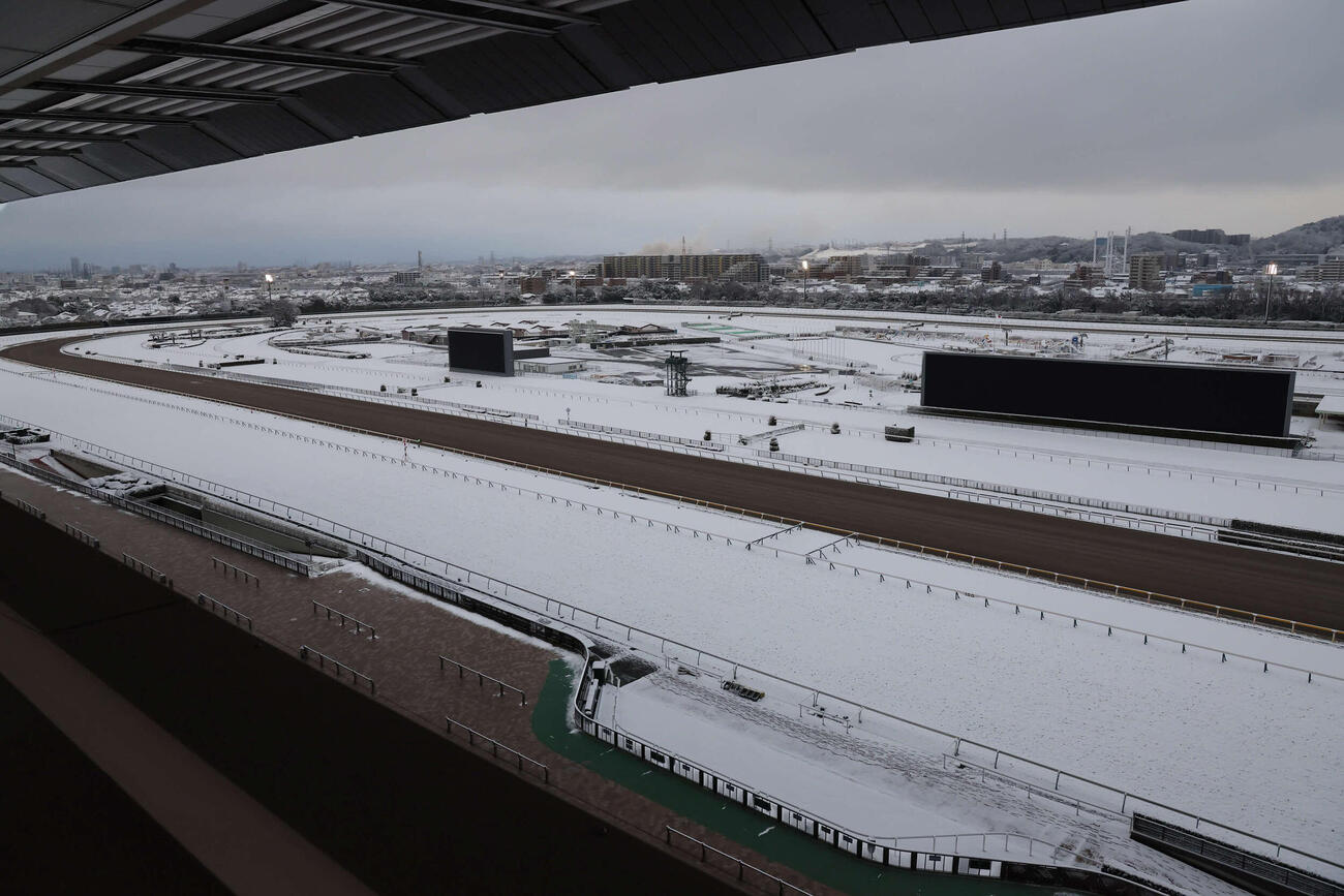 雪のため開催中止が発表された東京競馬場（撮影・丹羽敏通）