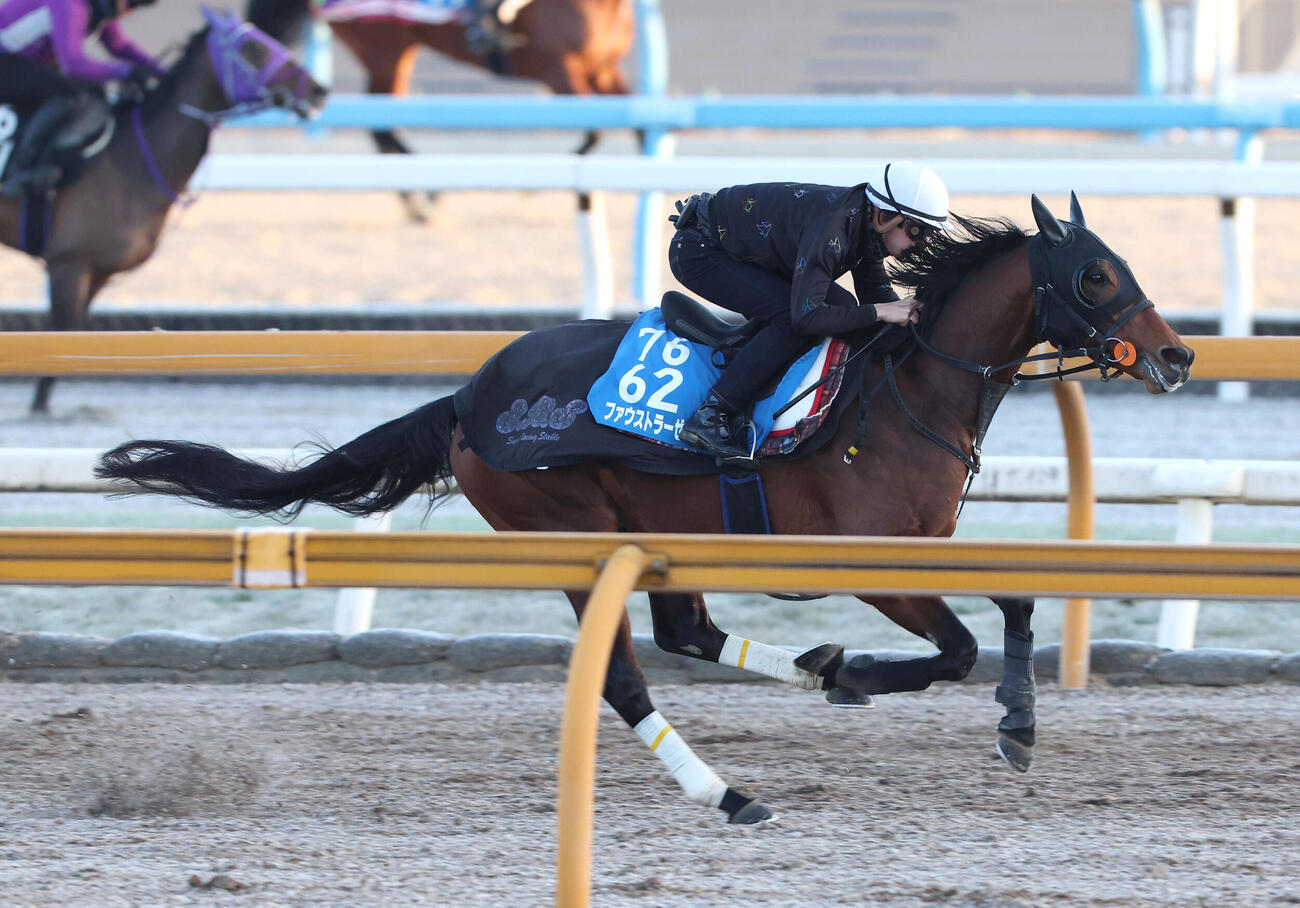 横山和騎手を背にCウッドを単走で追い切るファウストラーゼン（撮影・白石智彦）