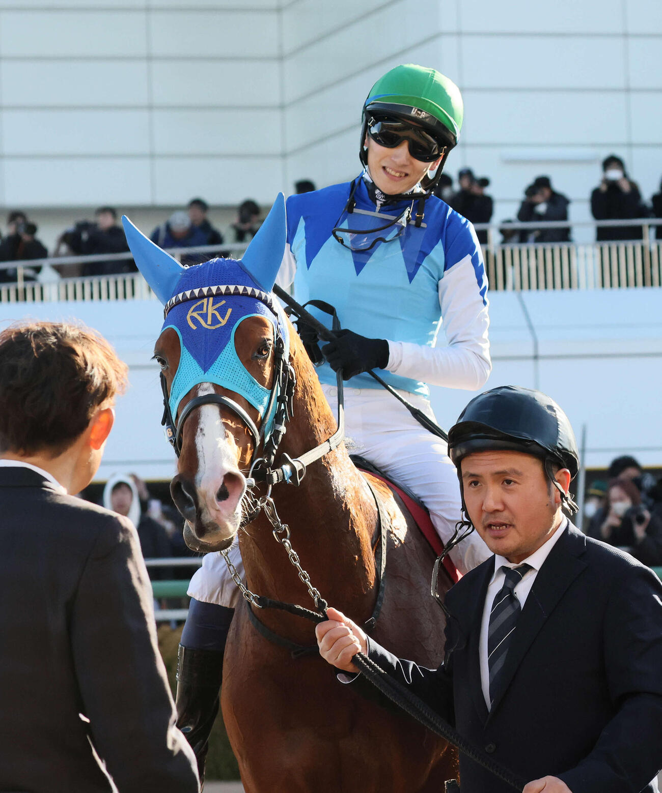 中山11R、弥生賞で3着になったアドマイヤクワッズと坂井騎手（2026年3月撮影）