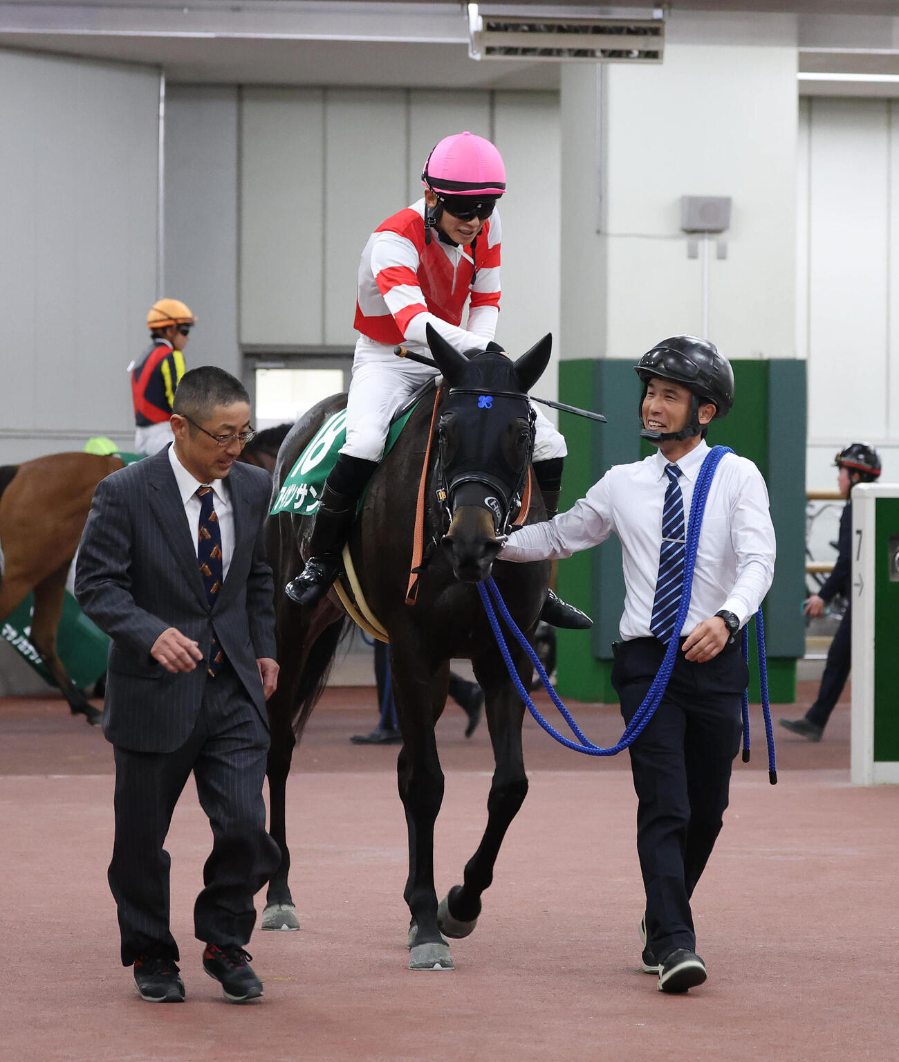アイサンサンの頭をなでてねぎらう幸騎手（撮影・白石智彦）