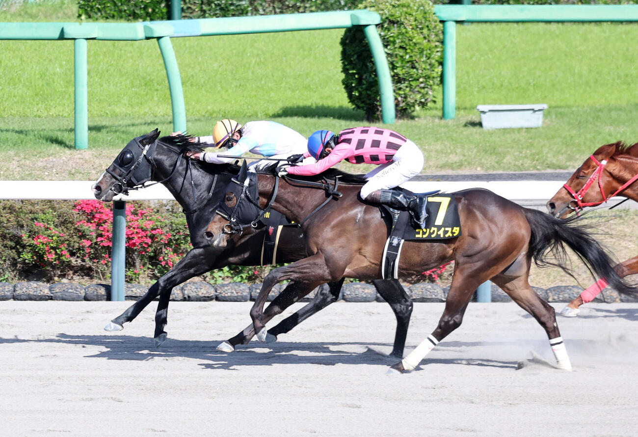 中山10R　京葉Sを制したナムラフランク（左）と岩田望来騎手（撮影・鈴木正人）　