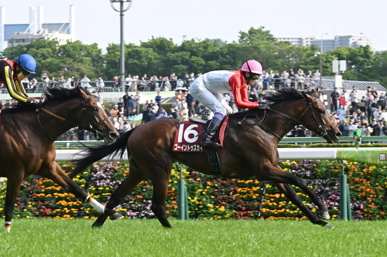 青葉賞を制したゴーイントゥスカイと武豊騎手（撮影・千葉一成）