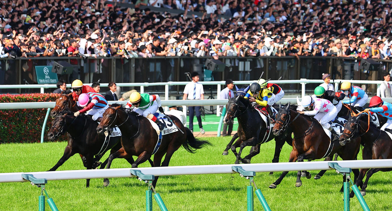 ダービーを制した松山弘平騎乗のロブチェン（左手前から2頭目）（撮影・野上伸悟）