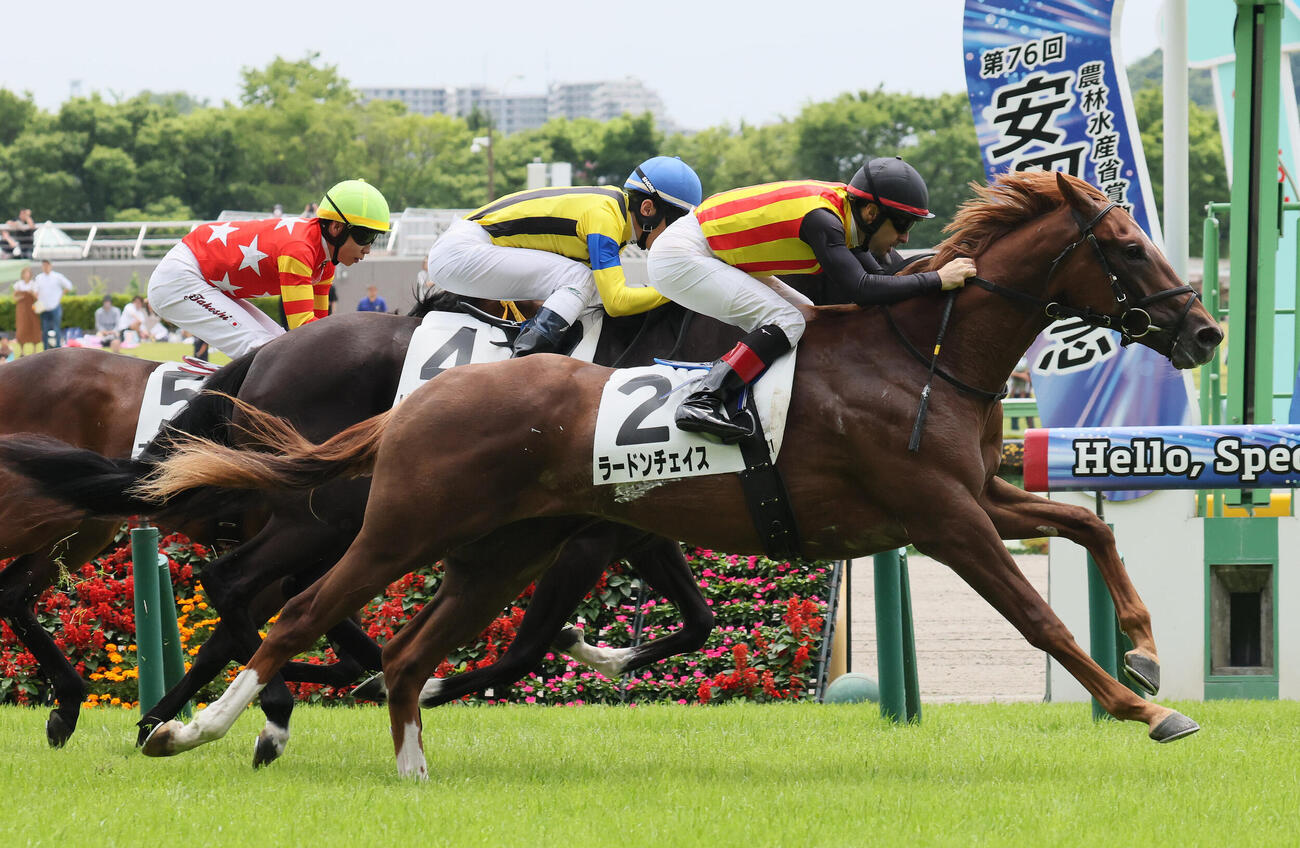 東京4R、2歳新馬戦を制したラードンチェイスとクリストフ・ルメール騎手（撮影・丹羽敏通）