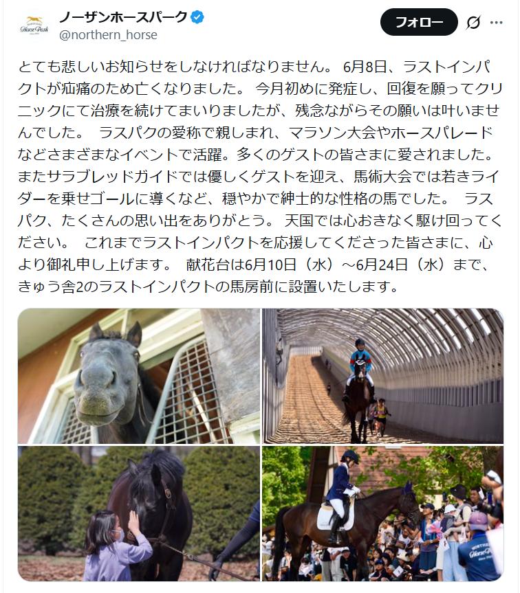 ノーザンホースパークのXから
