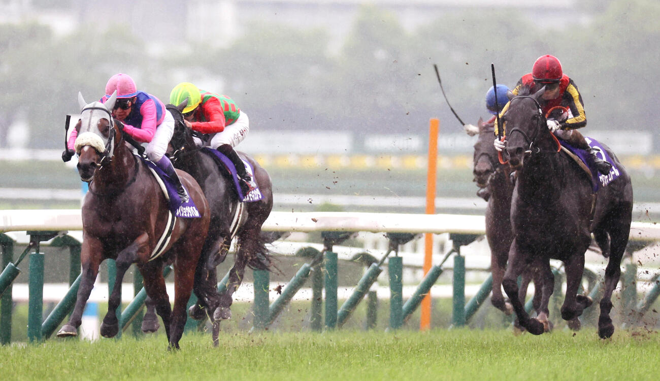 宝塚記念2着に敗れたクロワデュノール（右）。左は勝ったメイショウタバル（撮影・宮崎幸一）