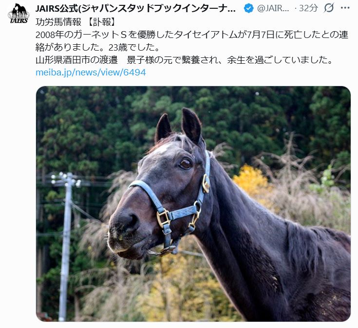 ジャパンスタッドブックインターナショナルの公式Xから