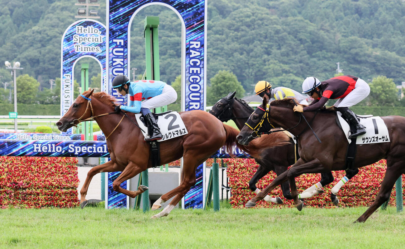 福島5R、2歳新馬戦を制したシルクドマルス（左）と坂井瑠星騎手（撮影・丹羽敏通）