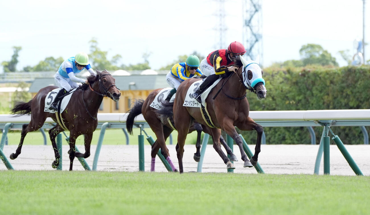 中京2Rメイクデビュー中京（2歳新馬戦）で快勝したコンテスタード（撮影・森本幸一）