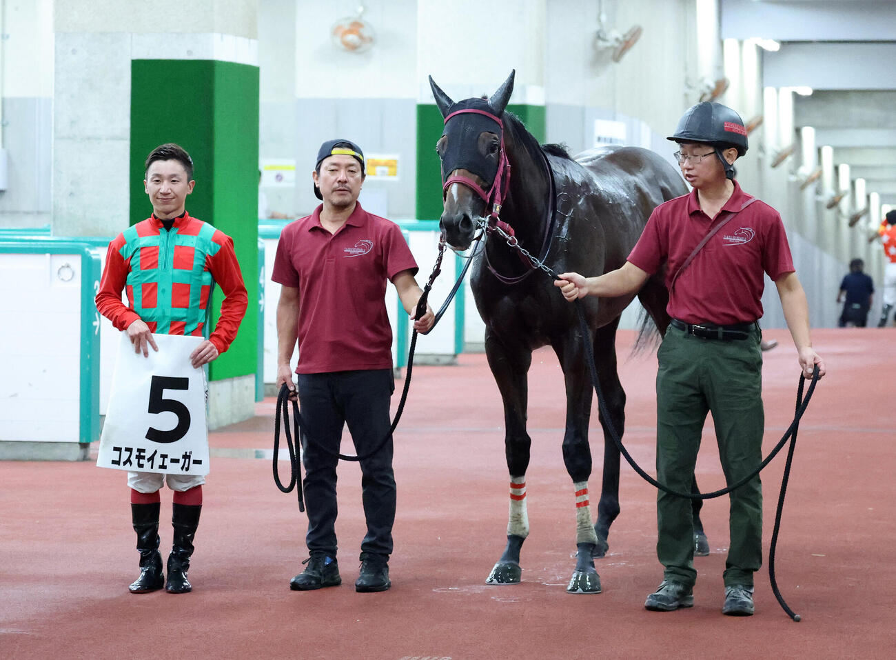新潟1R 2歳未勝利を制したコスモイェーガーと菊沢一樹騎手（撮影・鈴木正人）
