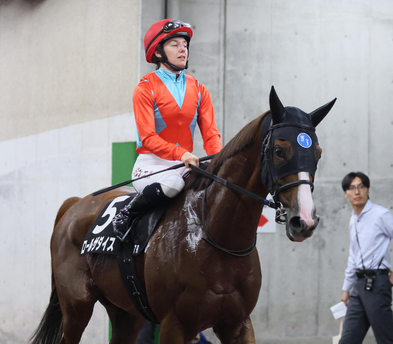 新潟7R、赤倉特別で2着に敗れたロールザダイスとミカエル・ミシェル騎手（撮影・丹羽敏通）
