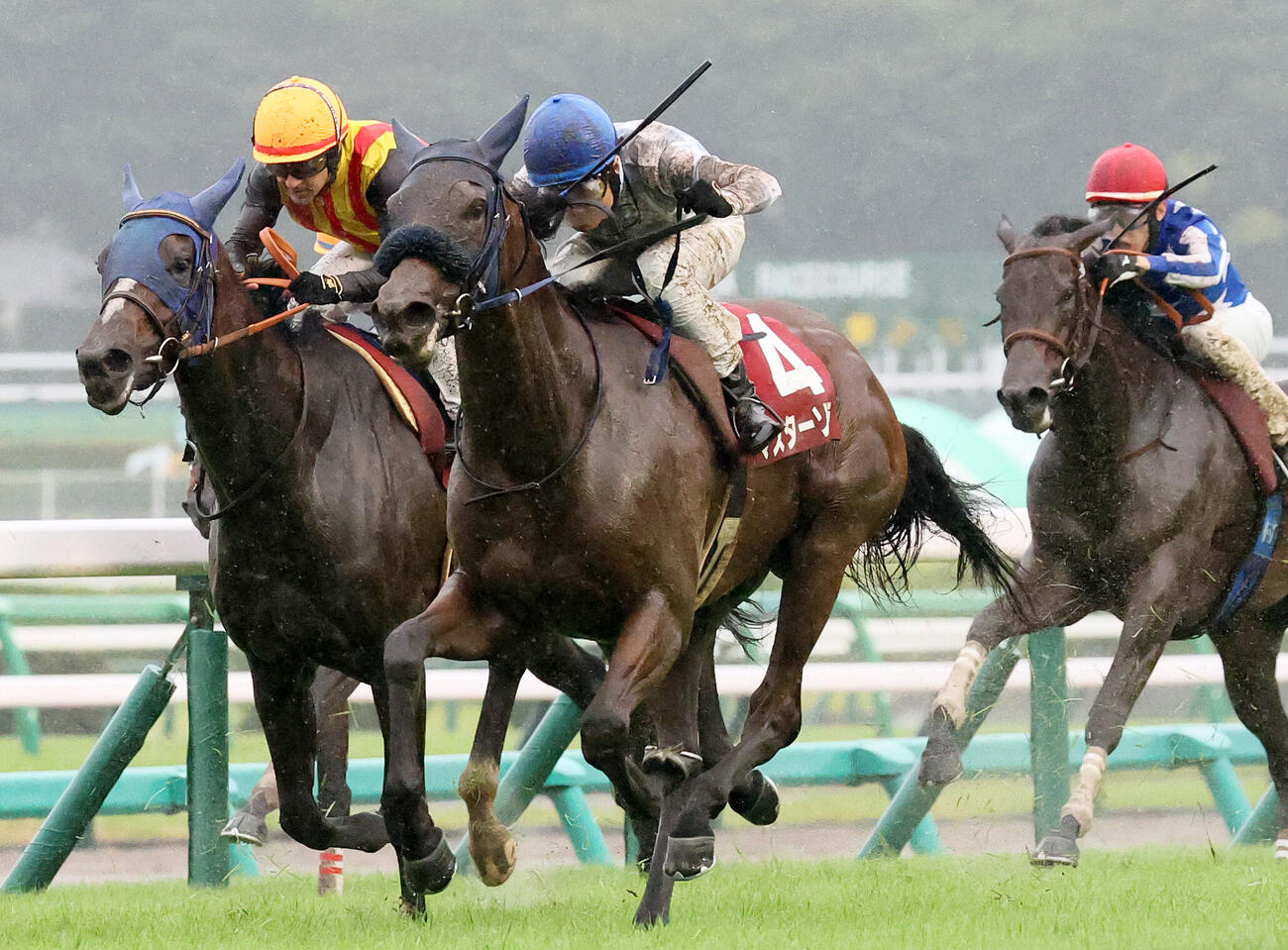 中山11R、紫苑Sを制したマスターソアラと大野拓弥騎手（右）。左は3着ドリームコア（撮影・丹羽敏通）