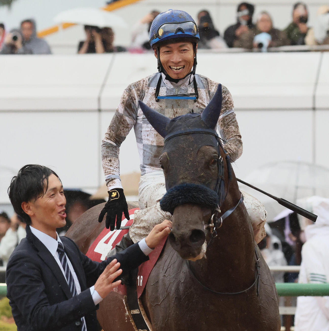 中山11R、マスターソアラで紫苑Sを制して笑顔を見せる大野拓弥騎手（撮影・丹羽敏通）