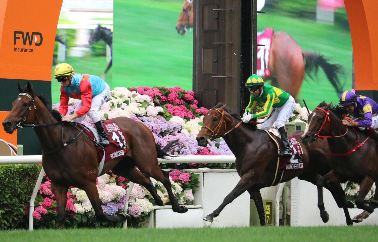 25年香港チェアマンズSP2着に敗れたサトノレーヴ（左から2頭目）。左は勝ったカーインライジング