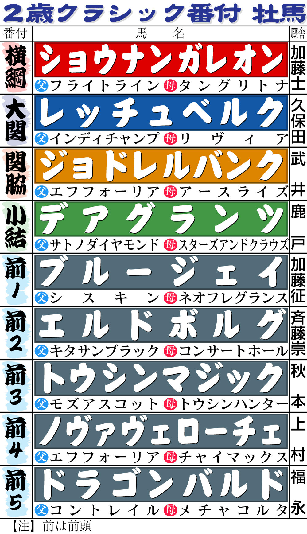 【イラスト】2歳クラシック番付　牡馬編