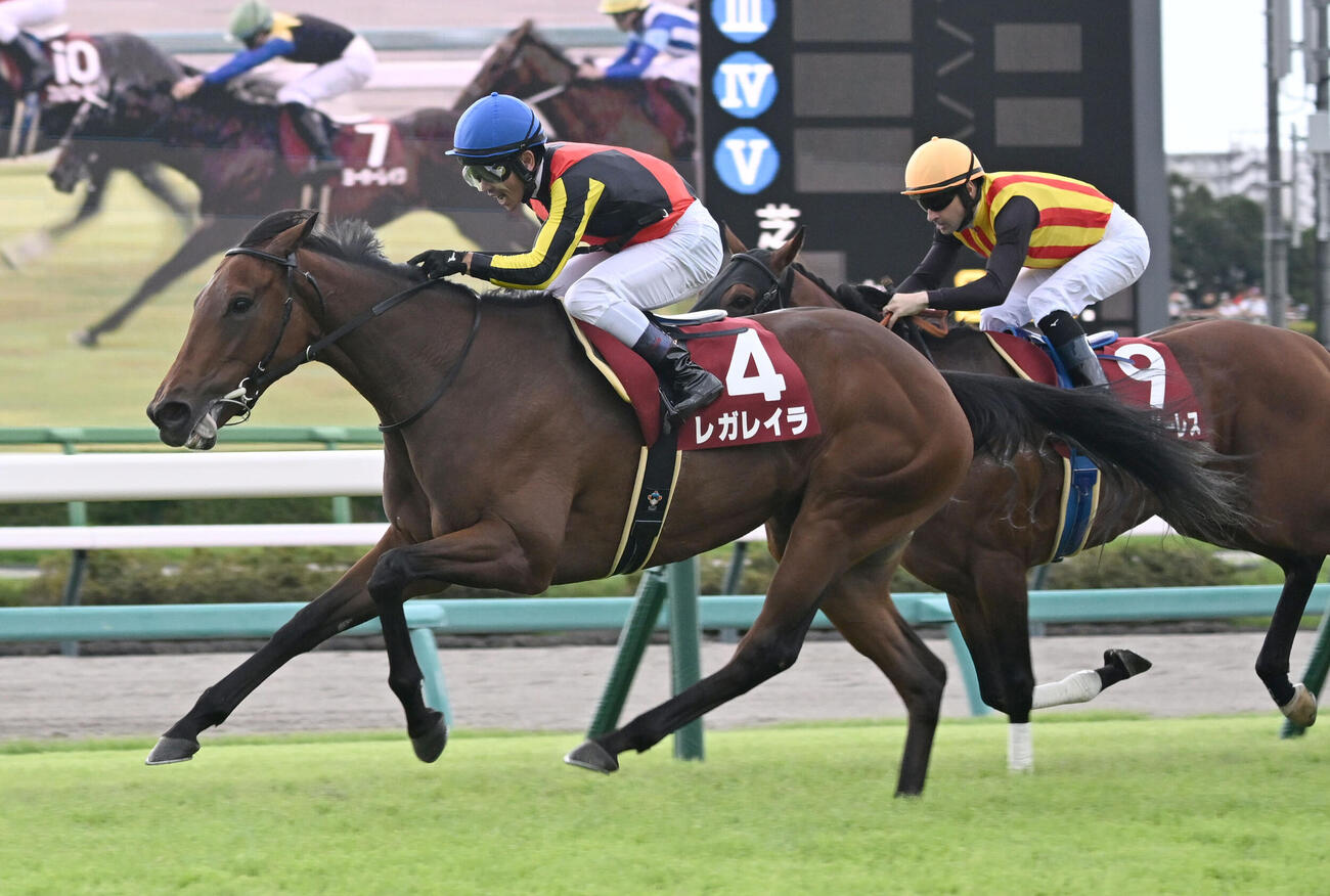 中山11R、オールカマーを制したレガレイラと戸崎騎手。右は2着のドゥラドーレス（撮影・千葉一成）