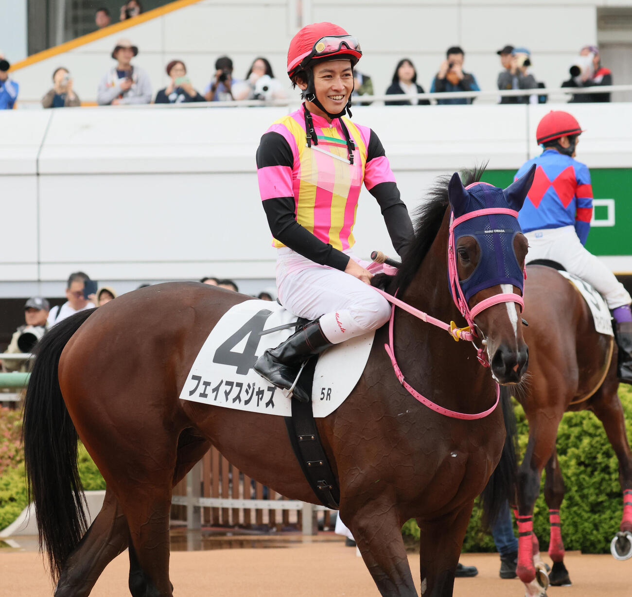 中山5R、2歳新馬戦を制したフェイマスジャズと杉原誠人騎手（撮影・丹羽敏通）