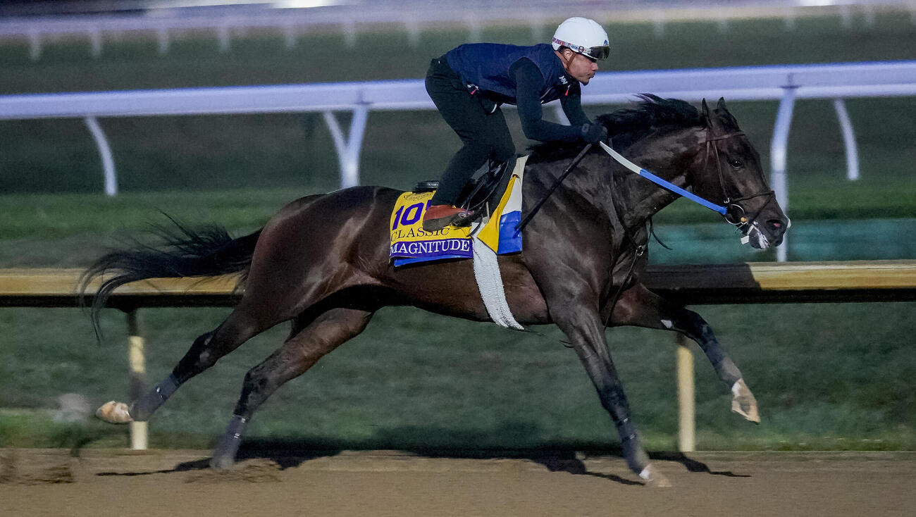 現地24日、キーンランド競馬場で追い切るマグニチュード（C）Scott Serio／Eclipse Sportswire