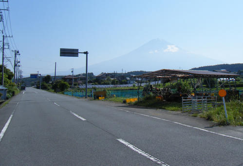 午前８時３０分、国道４６９号の直線の上り。右手には富士山が見えた