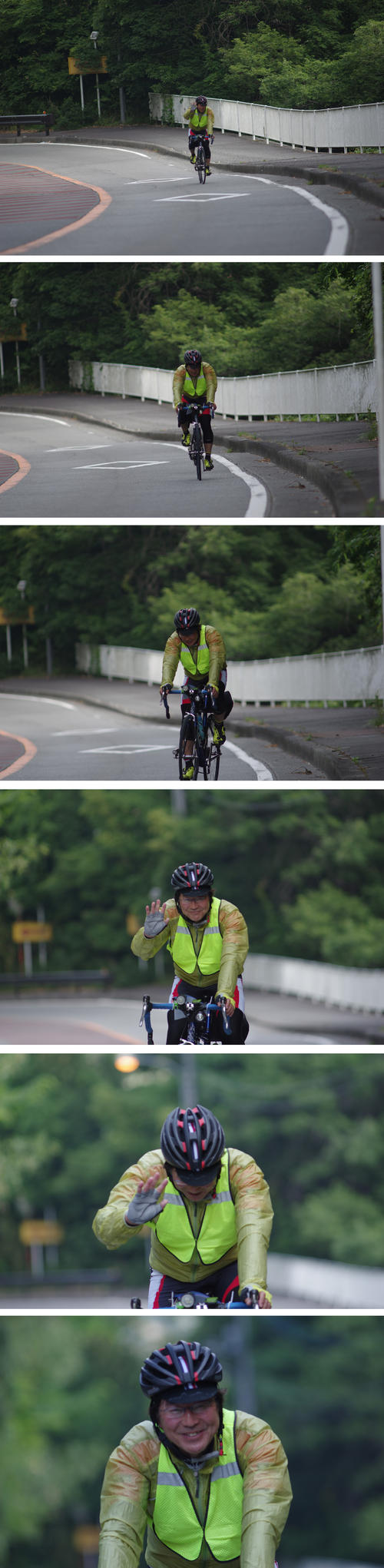 午前６時１７分、身延の峠を上る筆者（撮影　ＡＪ西東京・埴谷さん）