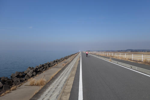 午後0時20分、霞ケ浦 西浦左岸のまっすぐに伸びる道